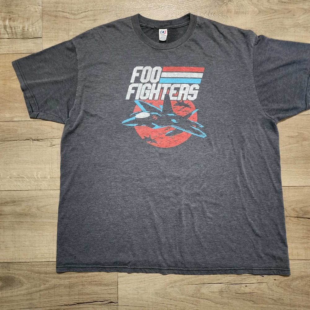Foo Fighters Fighter Jet Graphic T-Shirt Mens 2XL Charcoal Grey Optima Rock Band